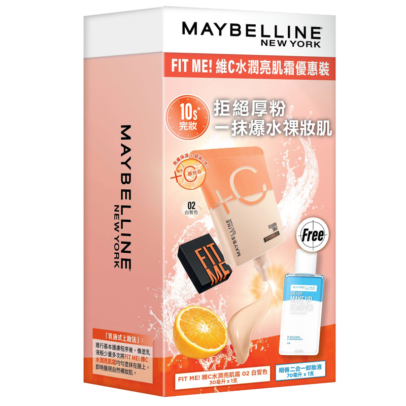 Maybelline Fit Me! Flush Tint Value Set 02 Fair 30ml + Eye Lip Make Up Remover 70ml