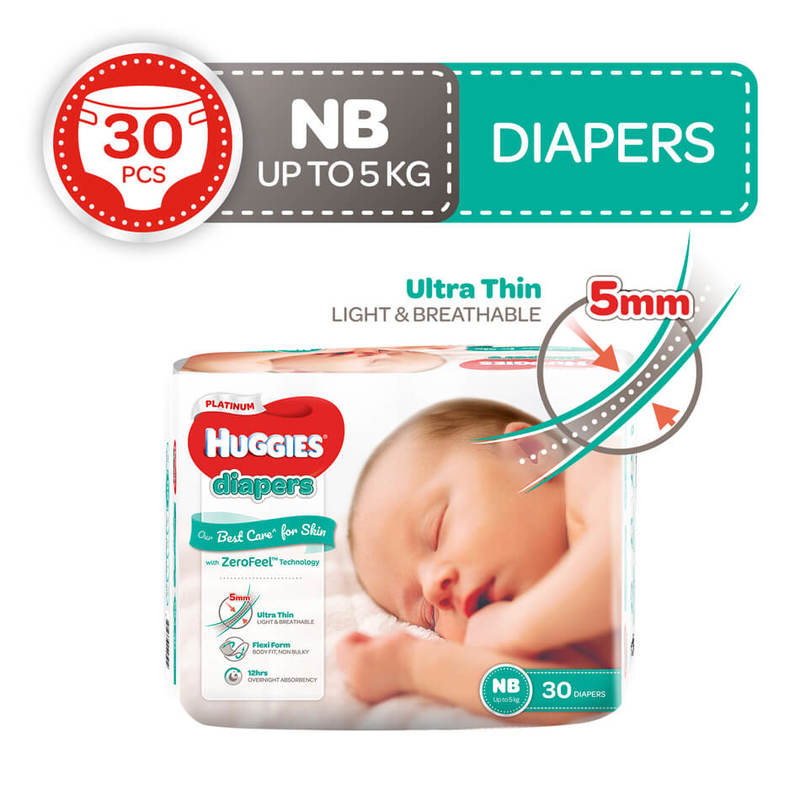 Huggies Platinum Diapers New Born, 30pcs