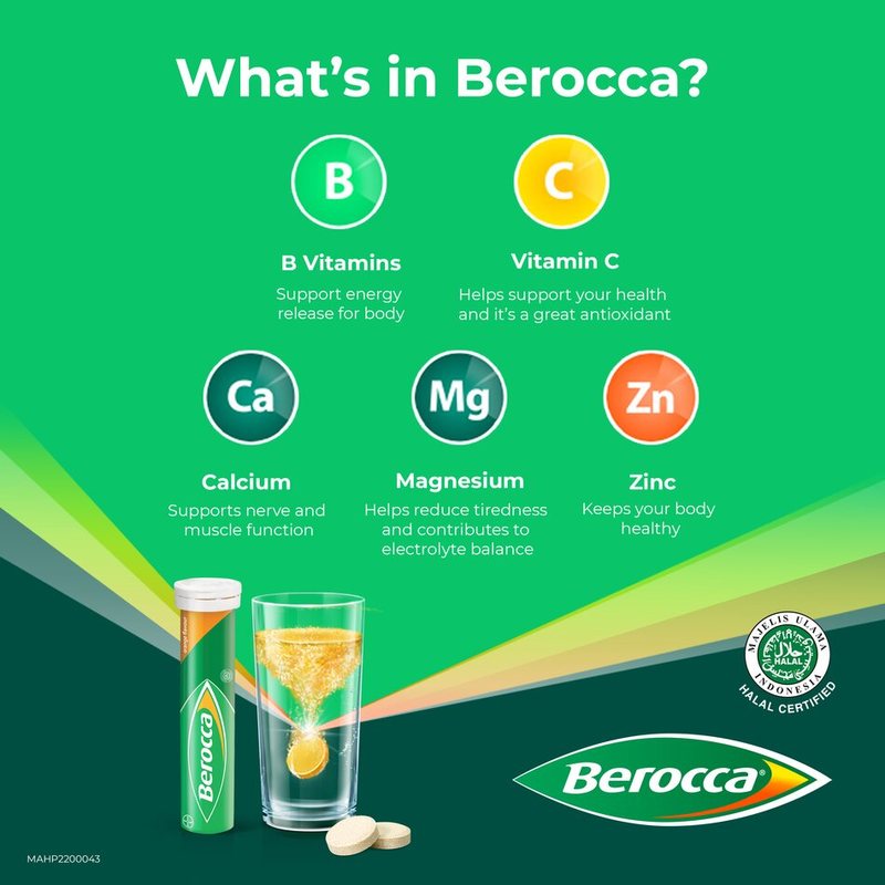 Berocca Performance Vitamin B Orange Energy Effervescent Tablet, 15 tablets