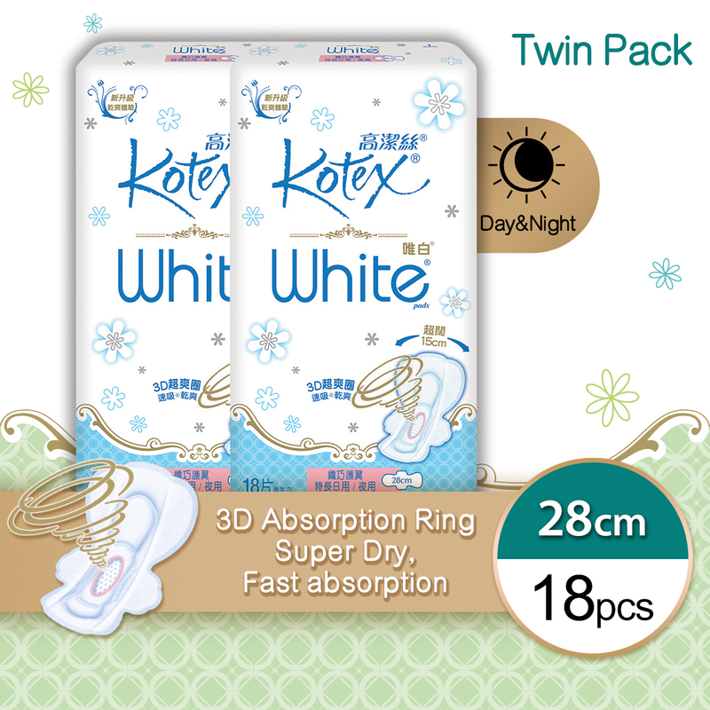 Kotex White Slim Long 28cm 18pcs x 2 Packs