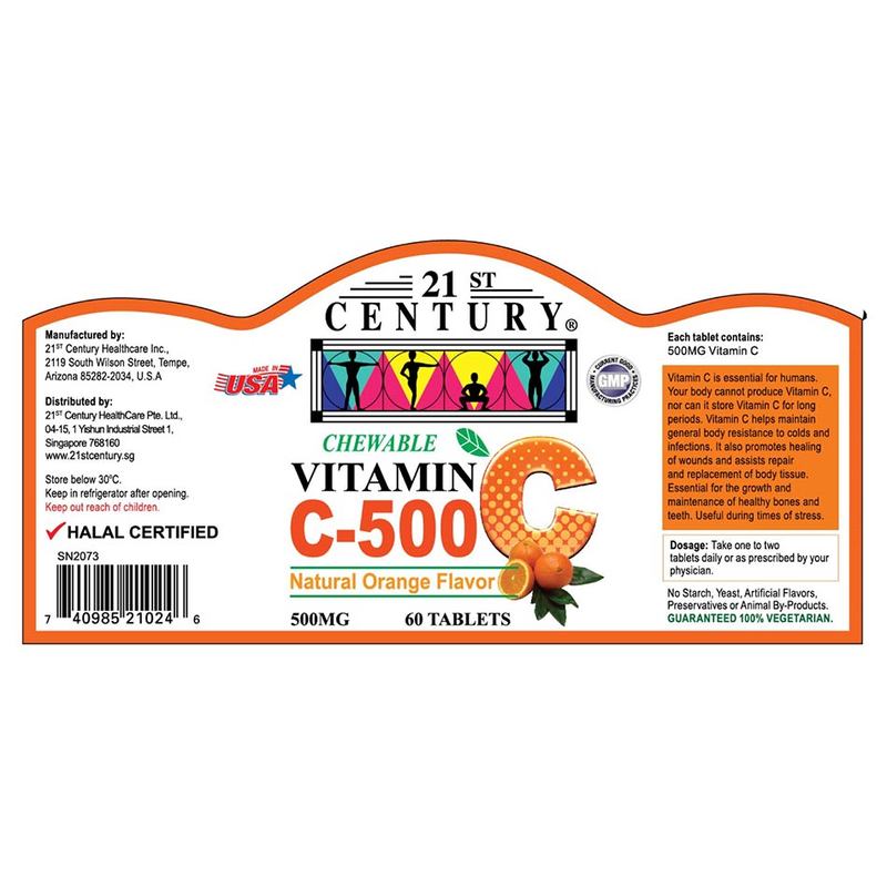 21st Century Vitamin C 500mg Orange Chewable 60s