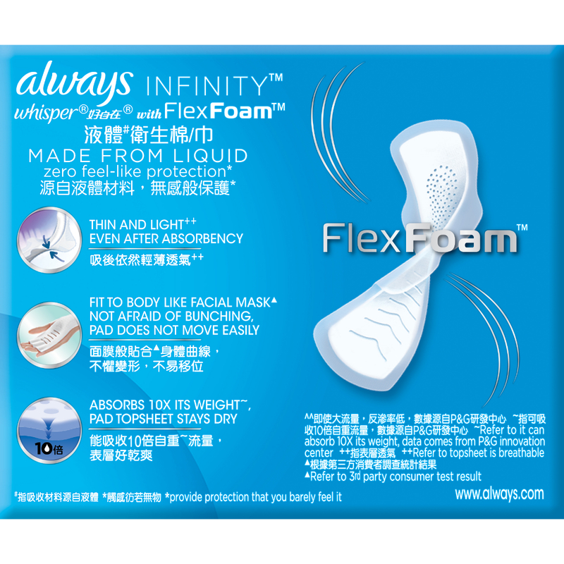 Whisper Liquid Pad Infinity Flexfoam Absorbent Day 29.5cm 9pcs