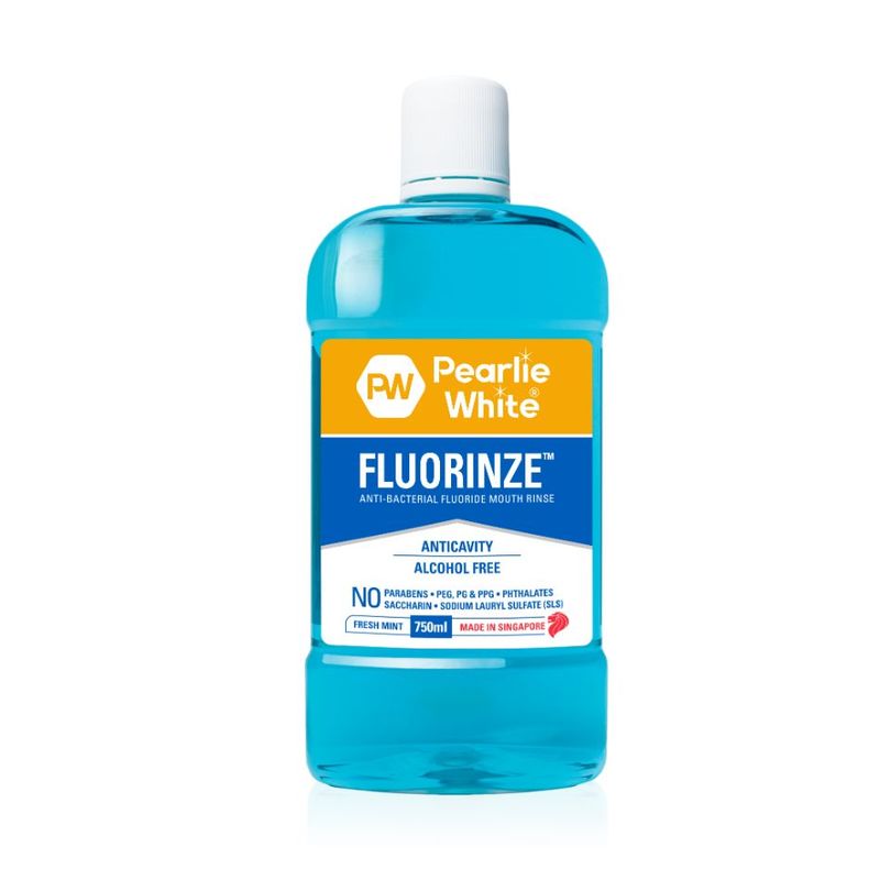 Pearlie White Fluorinze Alcohol Free Antibacterial Fluoride Mouth Rinse,