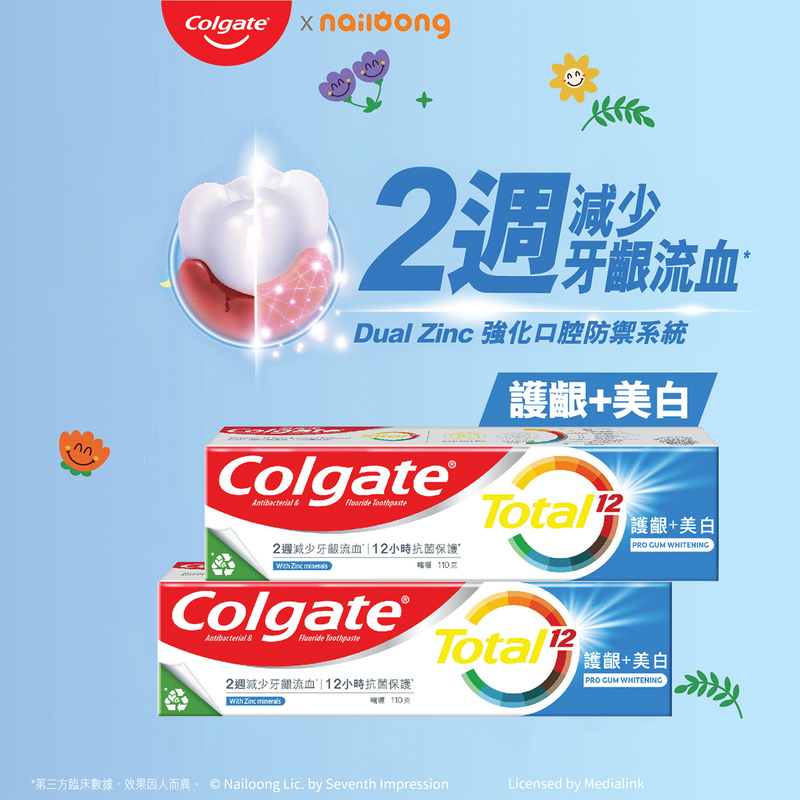 Colgate Total Pro Gum Health Whitening Toothpaste 110g x 2pcs + Nailoong Plates 2pcs (Random Color)