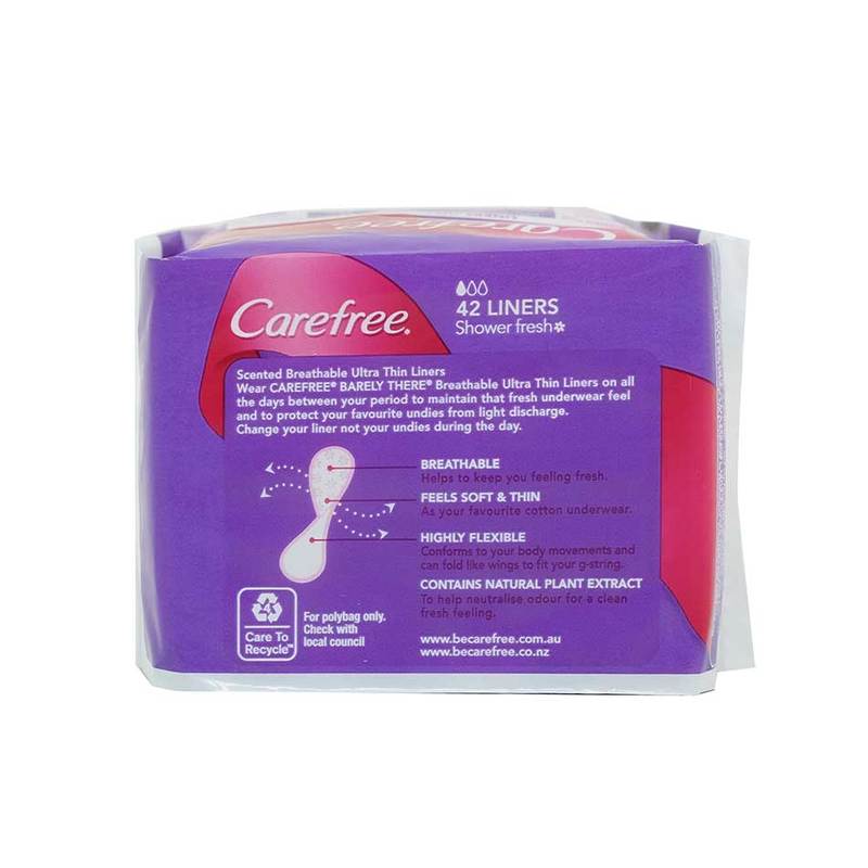 Carefree Pantyliner Barely There Scented Shower Fresh, 42pcs