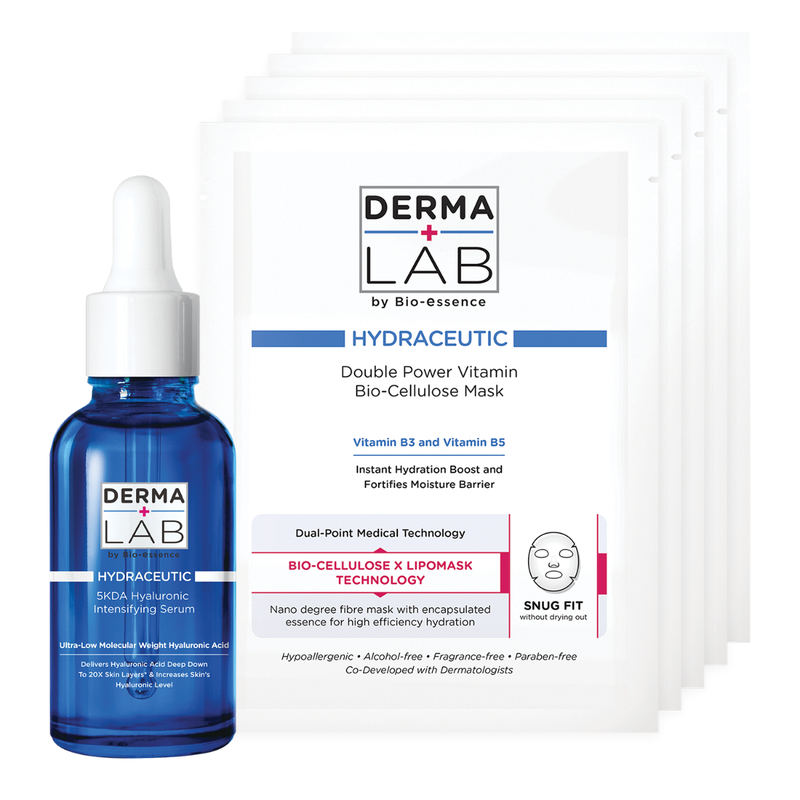 Derma Lab Hyaluronic Serum & Vita B Mask Set (Mask 25ml x 5pcs + Serum 30ml)