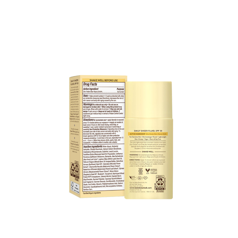 Babo Botanicals Daily Sheer Fluid Mineral Sunscreen SPF 50(Fragrance Free) 50ml