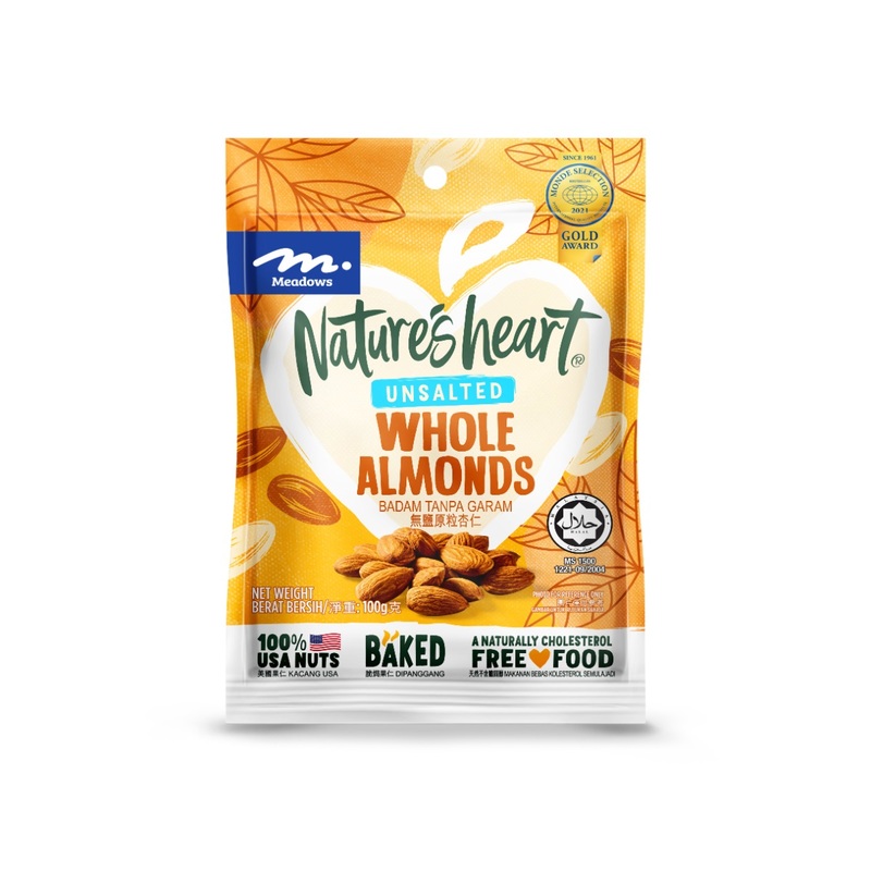 Meadows Nature's Heart Unsalted Whole Almonds 100g