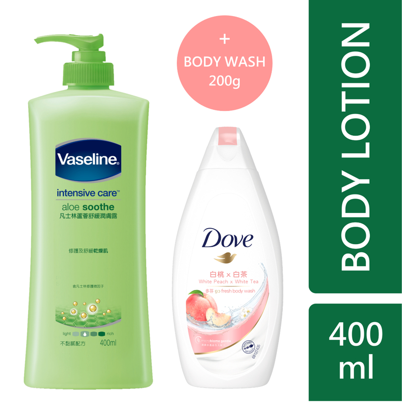 Vaseline Intensive Care Lotion (Aloe Soothe) 400ml + Dove Body Wash 200g