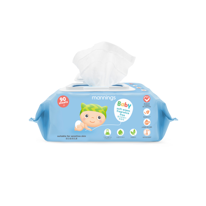 Mannings Baby Wipes Fragrance Free 90pcs x 3 Bags