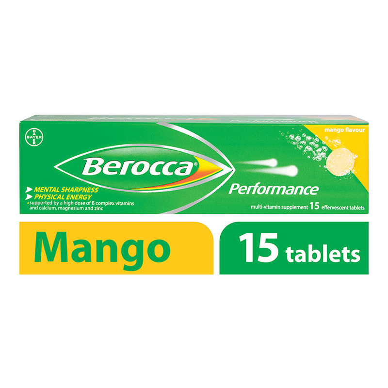 Berocca Performance Vitamin B Mango Energy Effervescent Tablet, 15 tablets