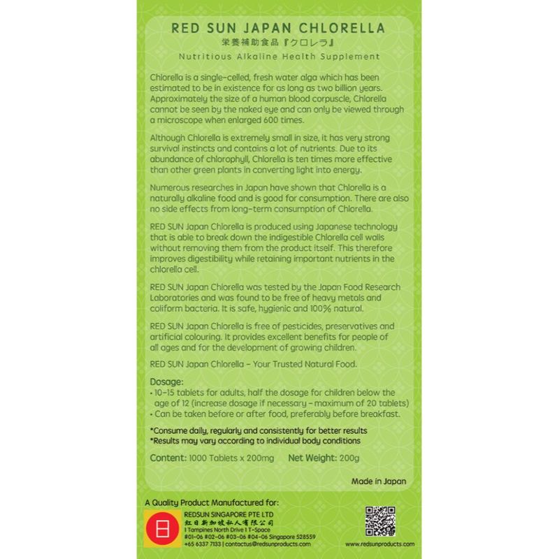 Red Sun Japan Chlorella 1000tabs Guardian Singapore