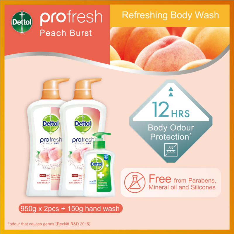 Dettol Profresh Body Wash (Peach) 950g Bouns pack