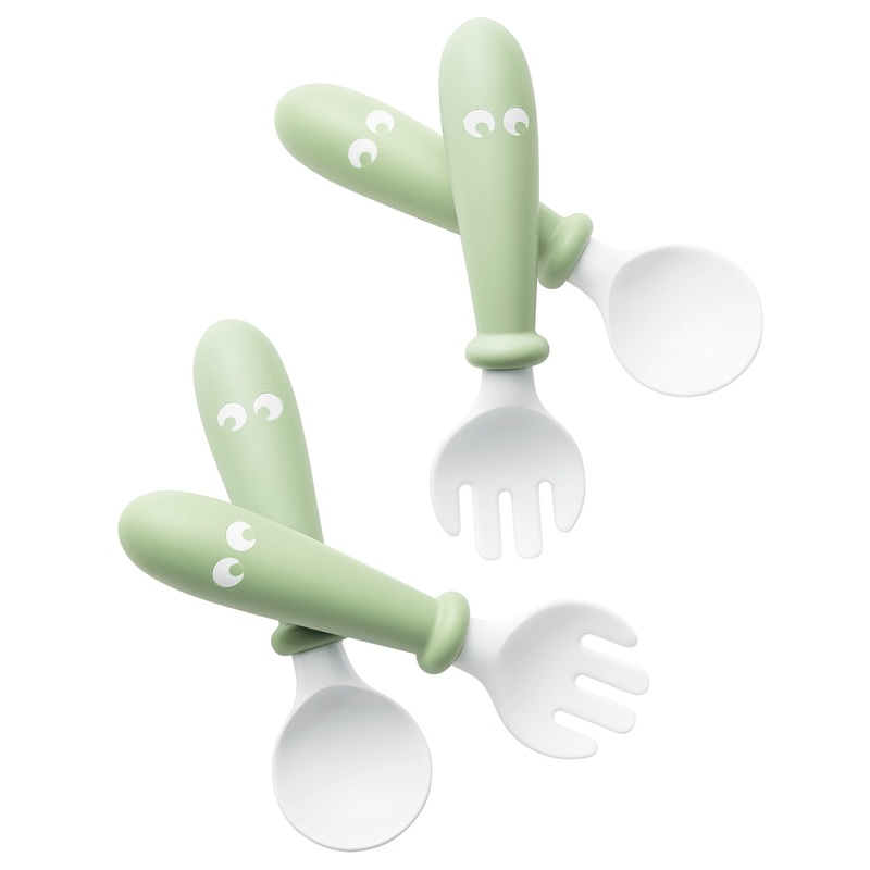 BabyBjorn Baby Spoon & Fork (Powder Green) - Spoon 2pcs + Fork 2pcs