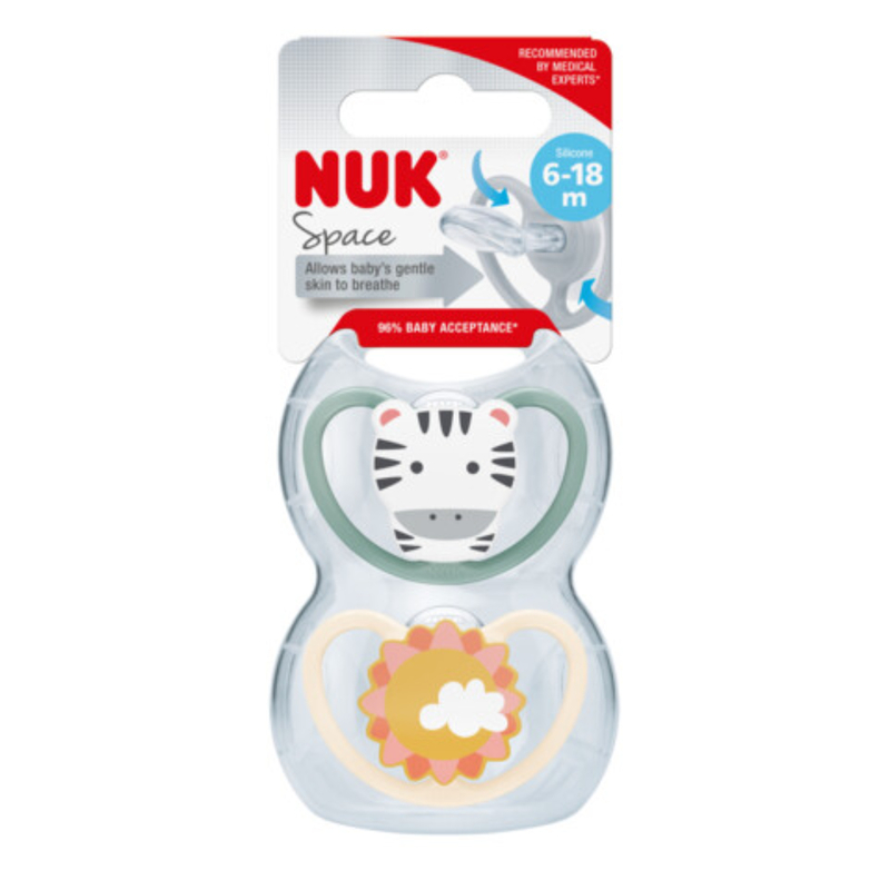 Nuk Space Silicone Soother (6-18 Months) 2pcs (Random Colors)