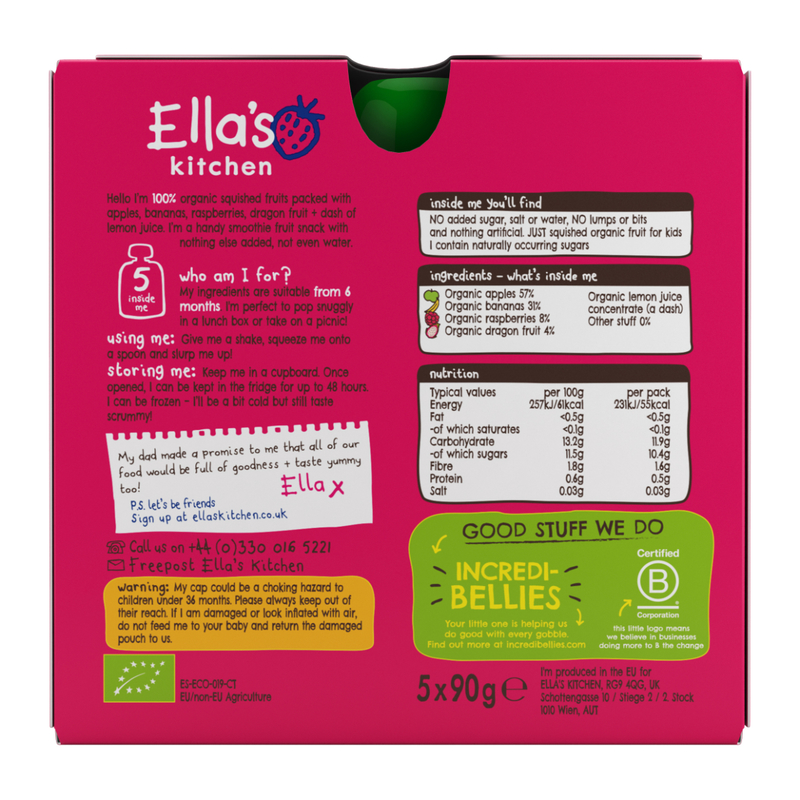 Ella's Kitchen The Pink One Smoothie 6 Month+ 90g x 5 Packs