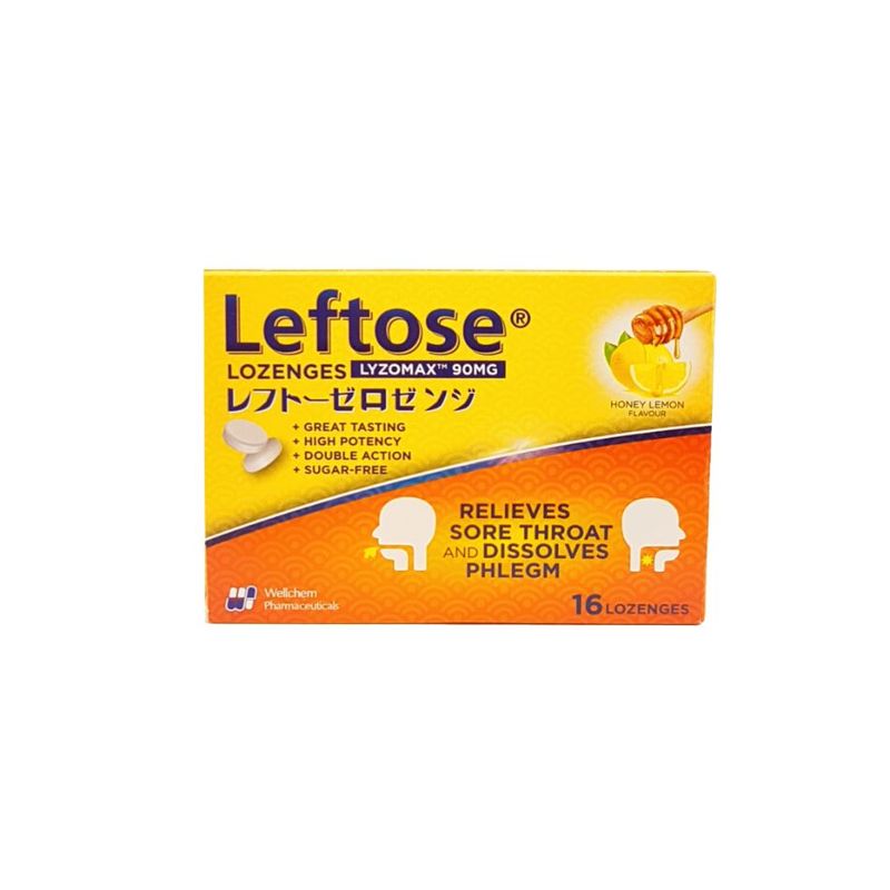 Leftose Lozenges Lyzomax 90mg Honey Lemon Flavour
