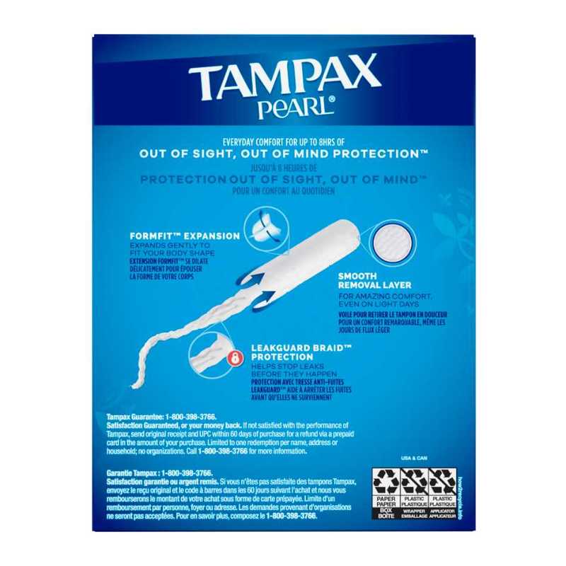 Tampax Pearl Plastic Unscented Super Tampons, 18pcs