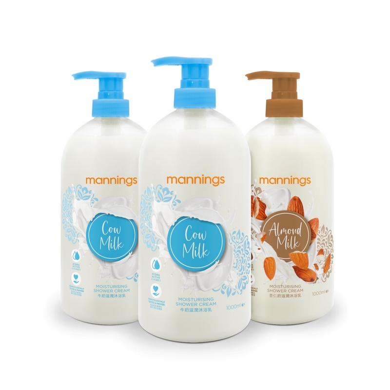 Mannings Moisturising Shower Cream Pack (Cow Milk 1000ml x 2pcs + Almond Milk 1000ml)