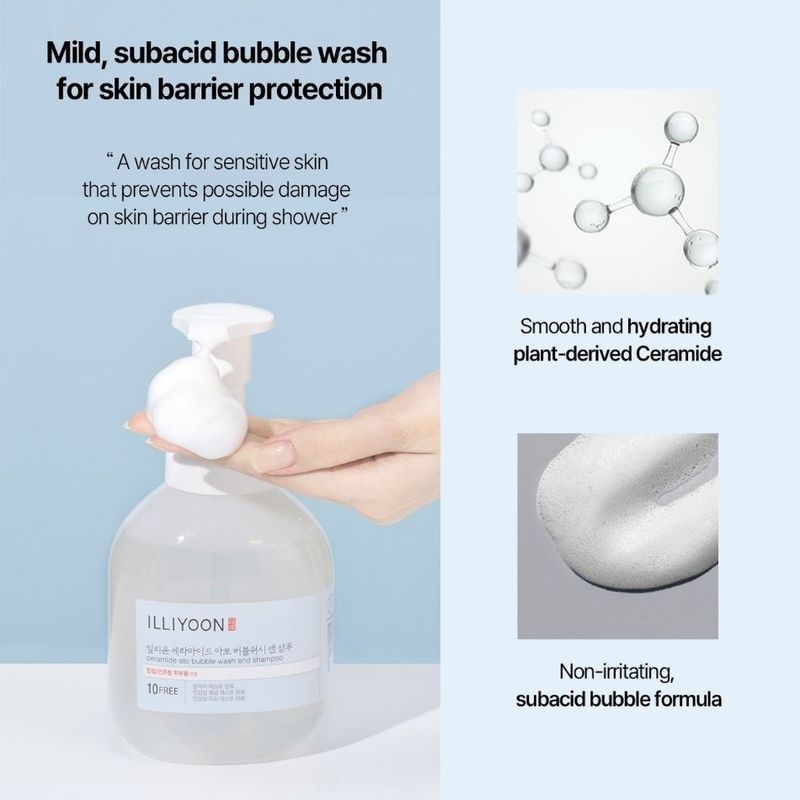 ILLIYOON Ceramide Ato Bubble Wash and Shampoo 400ml for body, face & hair