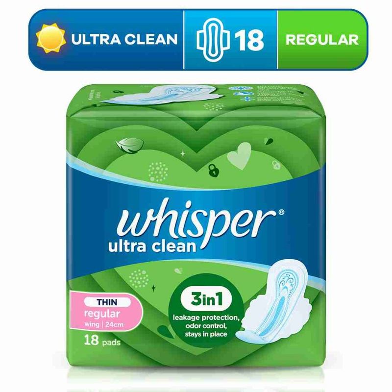 Whisper Ultra Clean Thin Regular Wing Sanitary pads 24cm 18 pads