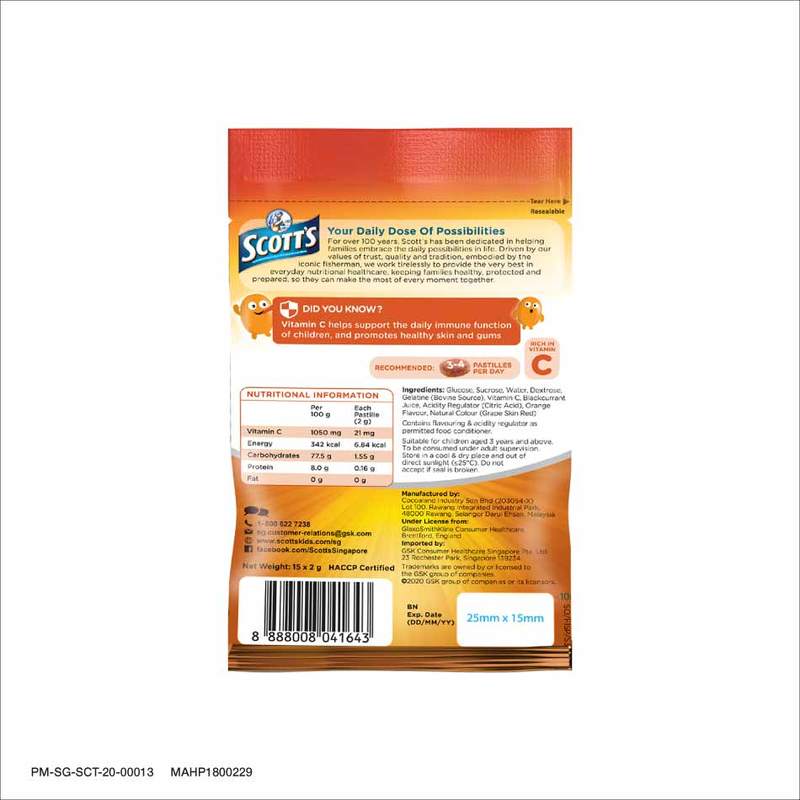 Scott's Vitamin C Pastilles, Children Supplement, Orange flavour, 30g