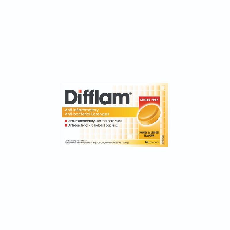 Difflam Anti-Inflammatory Anti-bacterial Honey Lemon Sugar Free Lozenges, 16pcs