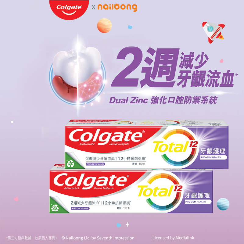 Colgate Total Pro Gum Health Toothpaste 110g x 2pcs + Nailoong Plates 2pcs (Random Color)