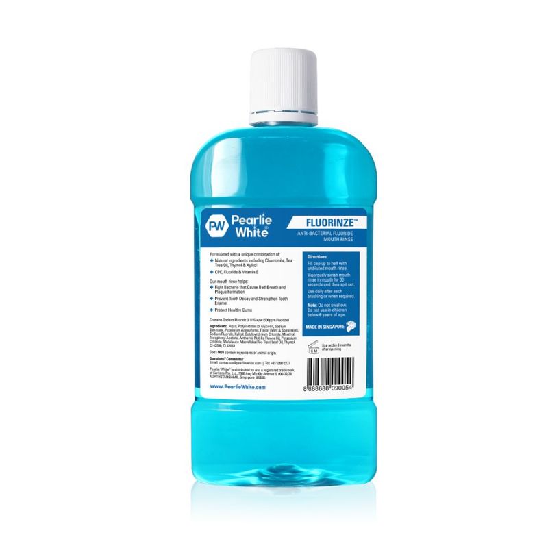 Pearlie White Fluorinze Alcohol Free Antibacterial Fluoride Mouth Rinse,