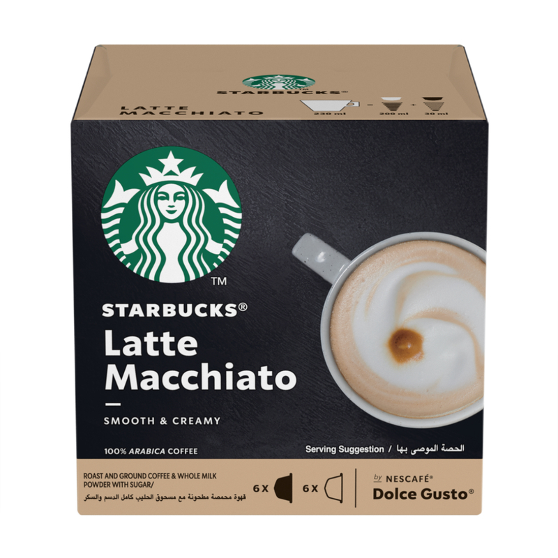 Starbucks Latte Macchiato by NESCAFe DOLCE GUSTO 6 Coffee Capsules + 6 Milk Capsules