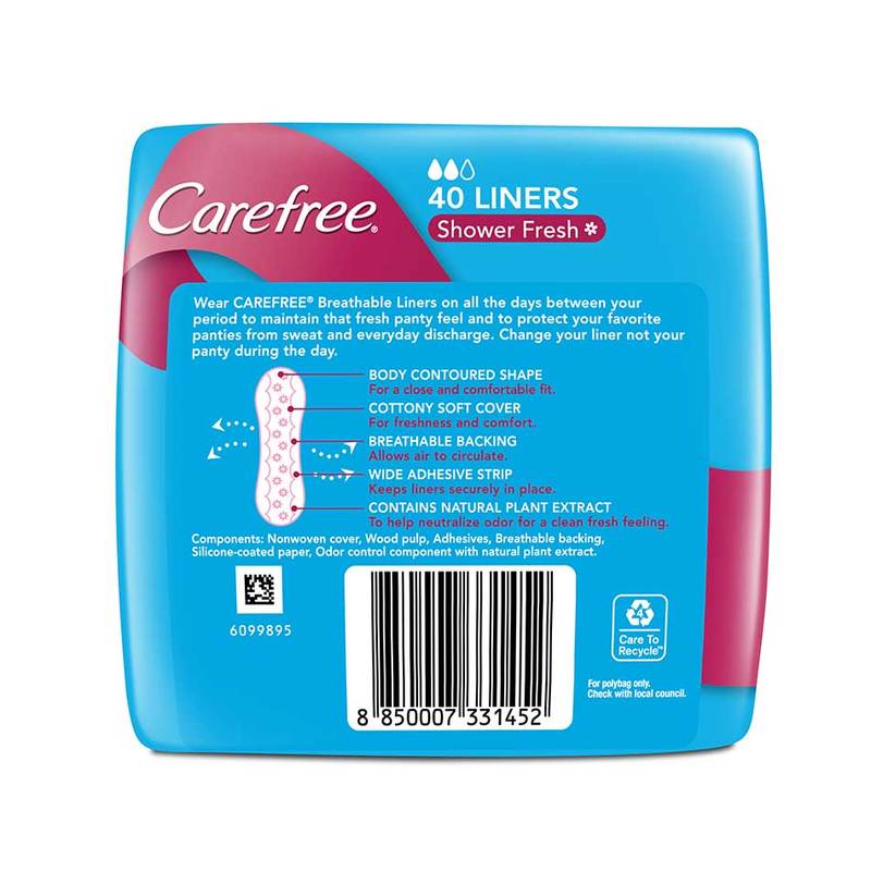 Carefree Pantyliner Breathable Shower Fresh, 40pcs