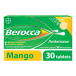 Berocca Performance Vitamin B Mango Energy Effervescent Tablet, 30 tablets
