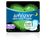 Whisper Ultra Clean Nights Thin X-long Wing Sanitary pads 31cm 12 pads