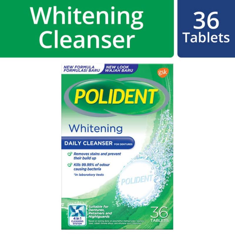 Polident Denture and Retainer Cleaning Tablets Whitening Cleanser, 36 tablets