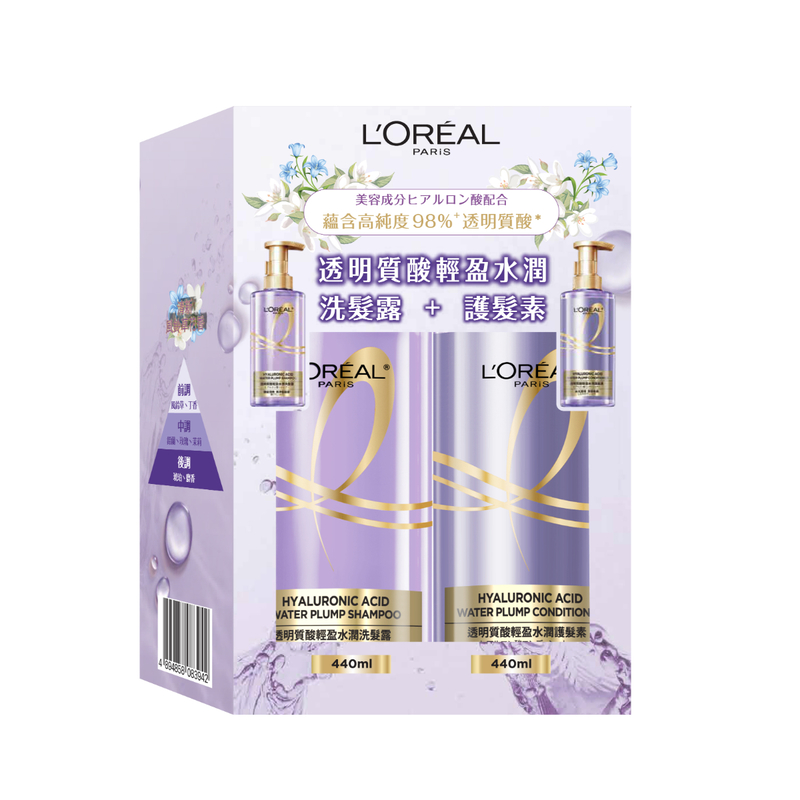 L'Oreal Paris巴黎歐萊雅透明質酸輕盈水潤套裝 (洗髮露440毫升+ 護髮素440毫升)