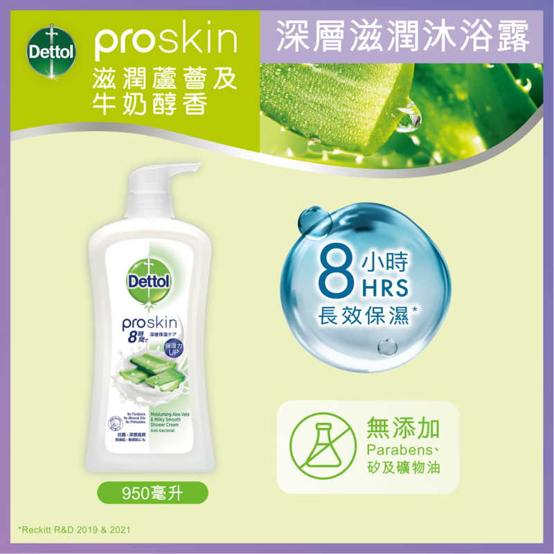 Dettol ProSkin Moisturising Aloe Vera & Milky Smooth Shower Cream 950g