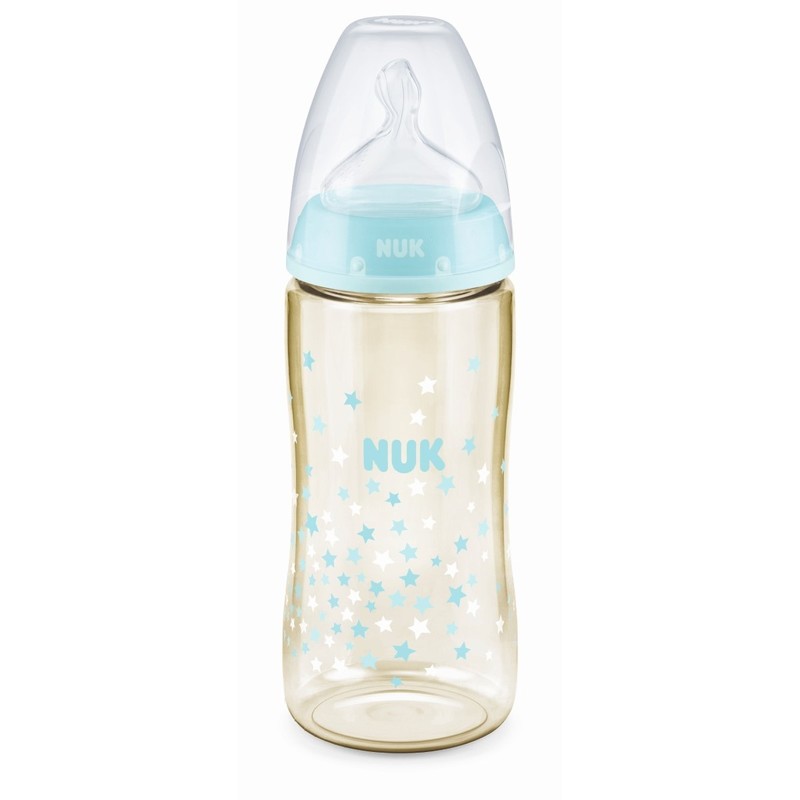 NUK Pch寬口PPSU奶瓶/矽膠奶嘴6-18個月中孔 (顏色隨機) 300毫升