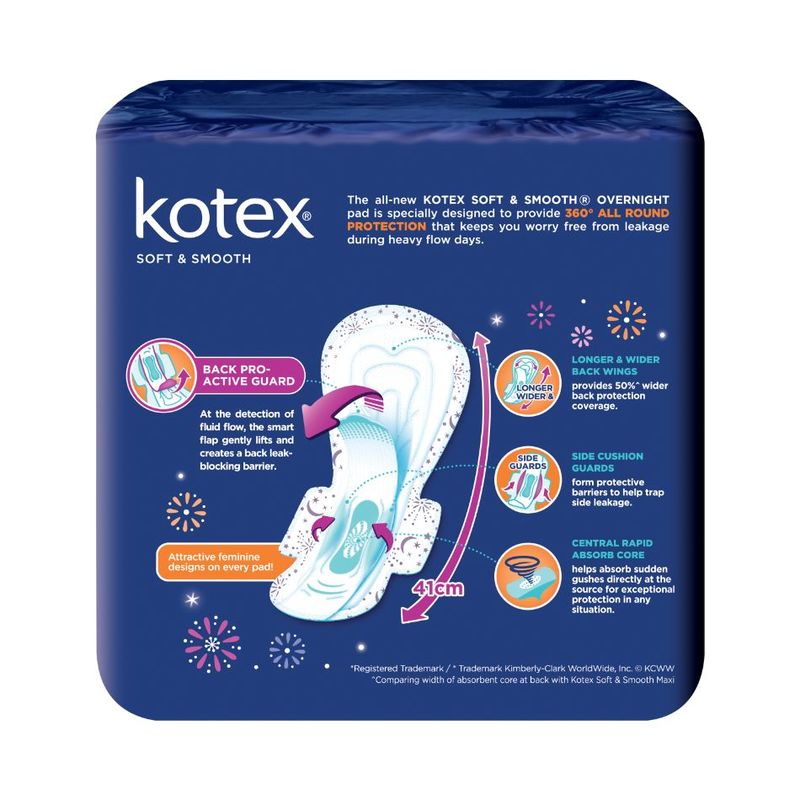Kotex Soft & Smooth Overnight 41cm, 14pcs