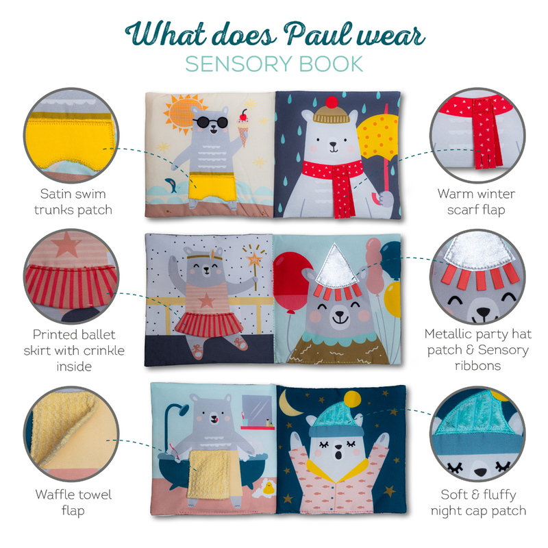 TAF TOYS What Does Paul Wear Sensory Book