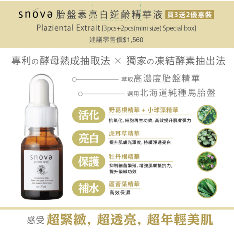 Snova Anti-aging Plaziental Extrait 20ml x 3pcs + Mini Size Special Set 5ml x 2pcs