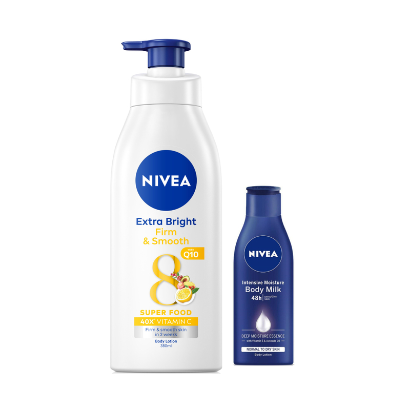 Nivea Extra Bright Firm & Smooth Lotion 380ml +Intensive Moisture Body Milk 75ml
