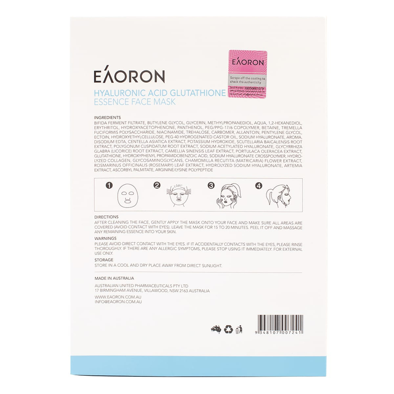 Eaoron Hyaluronic Acid Glutathione Essence Face Mask 25ml x 5pcs