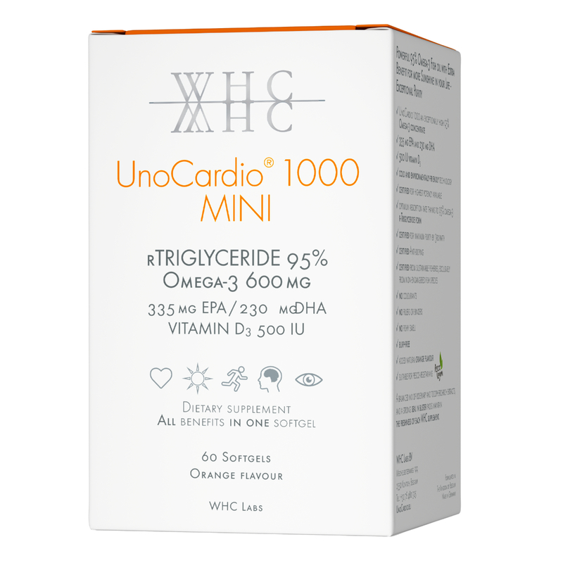 WHC UnoCardio 1000 Mini 95% High Purity Deep Sea Fish Oil Mini Easy-to-Swallow Version 60 Softgels