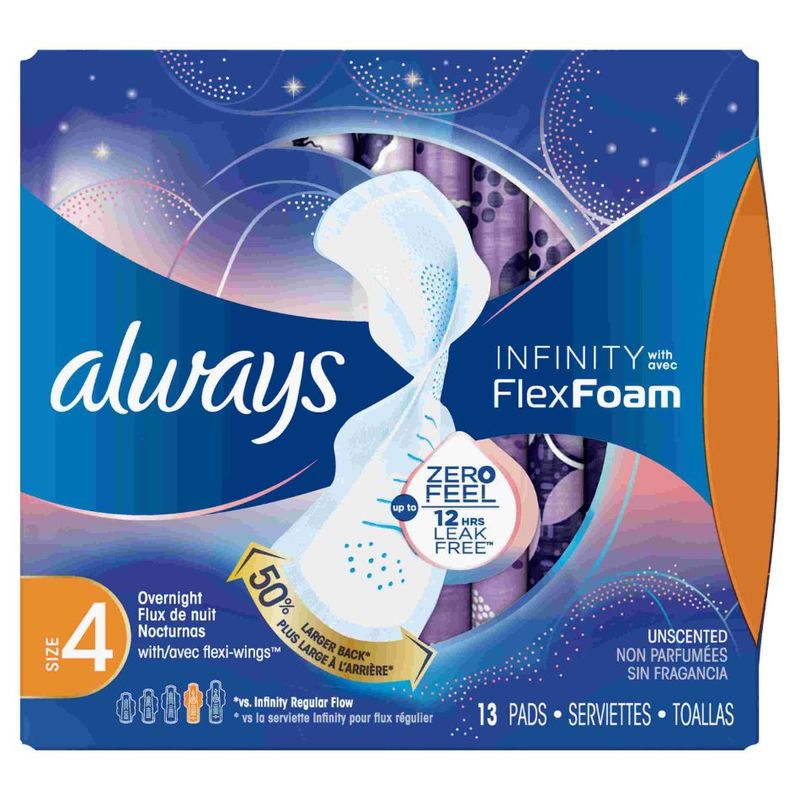 Always Infinity Size 4 Overnight Sanitary Pads with Wings