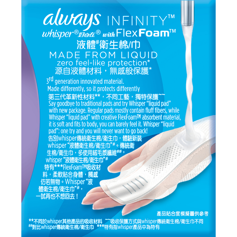 Whisper Liquid Pad Infinity Flexfoam Absorbent Day 29.5cm 9pcs