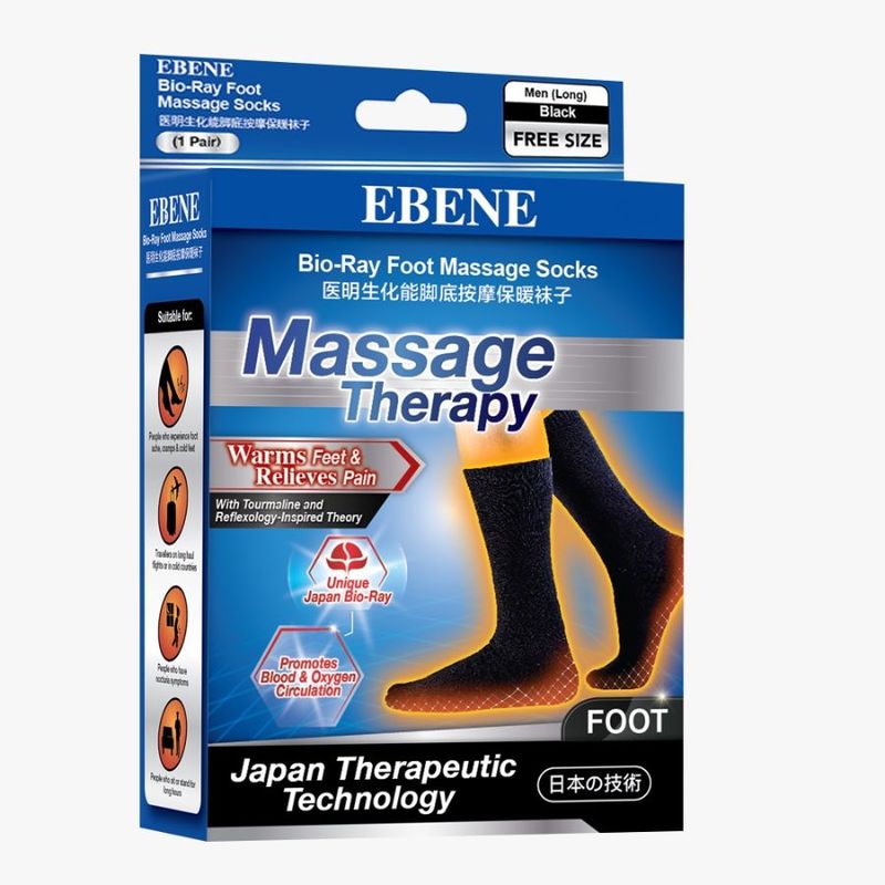 Ebene Bio-Ray Massage Socks With Tourmaline Men Black Free Size