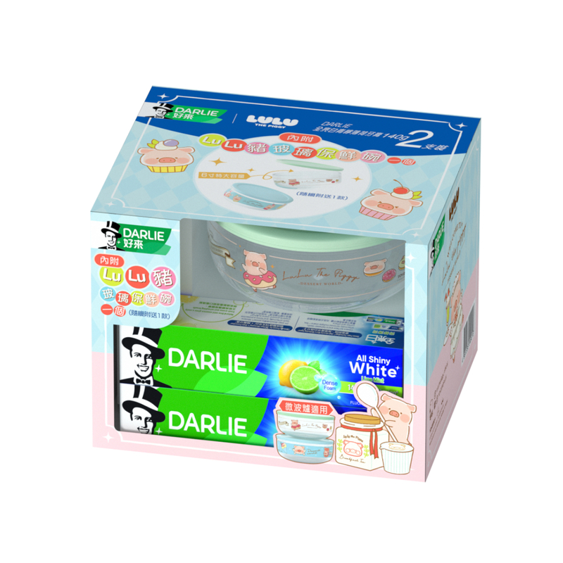 DARLIE All Shiny White Lime Mint Toothpaste 140g x 2pcs + LuLu Glass Container 1pc (Random Delivery)