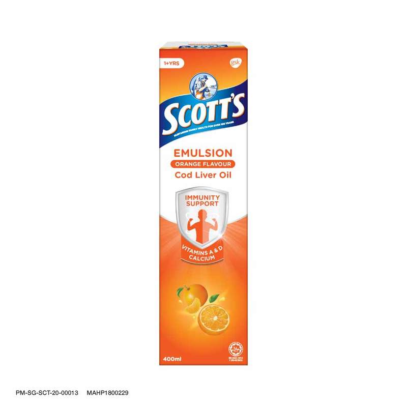 Scott's Emulsion Cod Liver Oil, Omega 3 fatty acid DHA, Children Supplement, Orange, 400ml