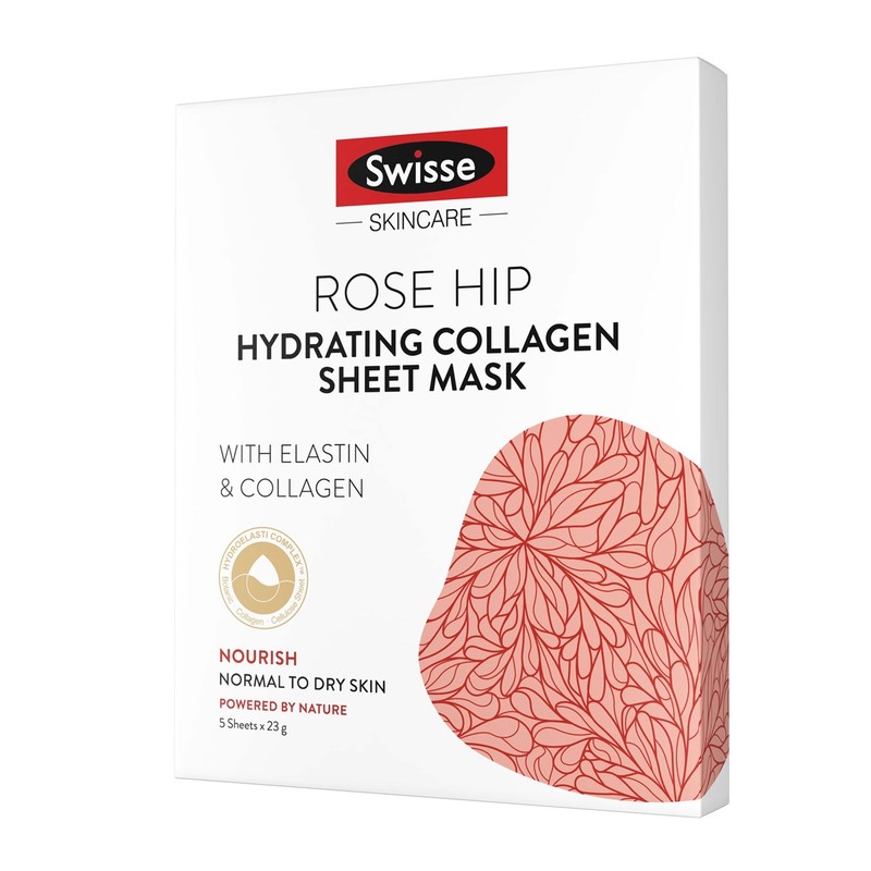 Swisse Skincare Rose Hip Hydrating Collagen Sheet Mask 5pcs