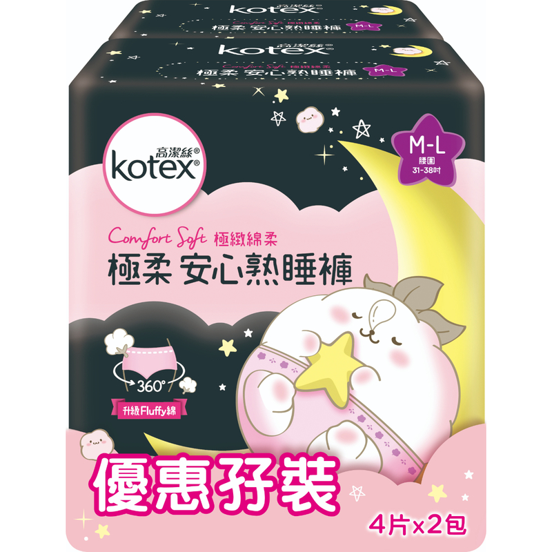 KOTEX Comfort Soft Overnight Pants (M-L) 4pcs x 2 Packs